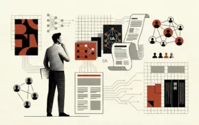 Ilustração sobre o impacto da inteligência artificial na produção e consumo de conteúdo jornalístico,